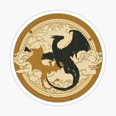 a black dragon flying through the sky with clouds around it sticker on a white background