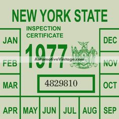 the new york state inspection certificate for january 27, 1971 is shown in green and white