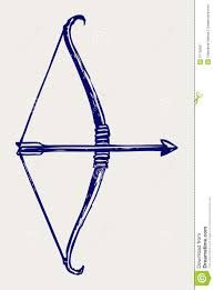 an arrow is shown in the shape of a bow and arrows are drawn on paper