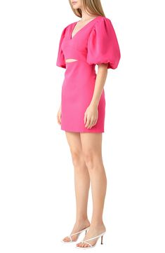 Voluminous puff sleeves lend undeniable romance to this leg-baring minidress with a subtle center cutout. V-neck Short sleeves Lined 100% polyester Hand wash, dry flat Imported Cut Out Mini Dress, Pink Fits, Sequin Fabric, Dress Pink, Winter Sale, Workout Clothes, Puff Sleeve, Cut Out, Active Wear