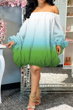 Details: Material: Polyester Sleeve Type: Lantern Sleeve Neckline: Off Shoulder Length: Thigh-Length Fit Type: Loose Fit Elastic: Yes Size(Inch) Bust Length S 78.7 29.5 M 80.3 29.9 L 81.9 30.3 XL 83.5 30.7 XXL 85.0 31.1 Tips: Due to the many variations in monitors, the color in the image could look slightly different, please take physical design and color shall prevail. Please allow 0.4"-1" differs due to manual measurement. Green Shift Mini Dress For Summer, Casual Green Knee-length Mini Dress, Long Sleeve Stretch Summer Mini Dress, Casual Green Stretch Dresses, Green Shift Mini Dress Casual, Spring Casual Stretch Mini Dress, Casual Stretch Mini Dress For Spring, Lantern Sleeve, Lantern Sleeves