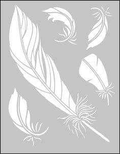 the silhouettes of three feathers on a gray background are shown in black and white