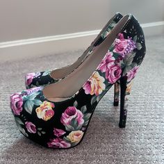 Ami Clubwear Heels Platform Stiletto Nwot Size Us 7 Rare Deadstock Item See Photo For Heel Height Floral Pattern Floral Print Heels With Ankle Strap For Party, Black Floral Print Heels With Pointed Toe, Floral Print Ankle Strap Heels For Party, Black Floral Print High Heels, Pink Floral Print Heels For Formal Occasions, Formal High Heels With Floral Print, Pink Floral Print Heels With Ankle Strap, Pink Pointed Toe Heels With Floral Print, Pink Floral Print Ankle Strap Heels