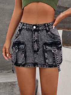 Grey Denim Skirt, Dope Fashion Outfits, Jean Skirts, Moda Denim, Denim Skirt Outfits, Rock Outfit, Jeans Skirt