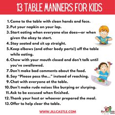 a poster with instructions on how to use the table for kids