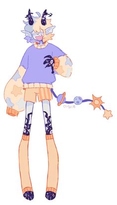 a drawing of a girl with stars on her arm and an object in her hand