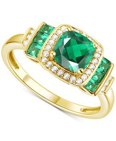 in stock Macy's Green Jewelry For Anniversary, Macys Jewelry, White Sapphire Ring, Lab Created Emerald, White Sapphire, Gold Plated Sterling Silver, Free Jewelry, Statement Ring, Sterling Silver Jewelry