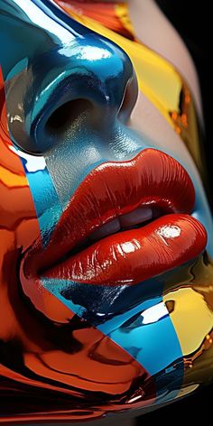 a colorful sculpture with red, orange and blue lips