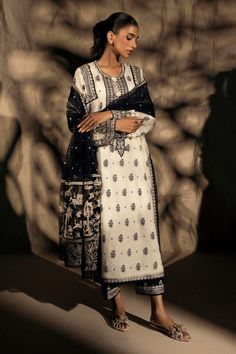 Sana Safinaz SS24SGE210 Monochrome Collection 2024 Default Title Sana Safinaz SS24SGE210 Monochrome Collection 2024 Original brand suit fabric and photography lite diffrance in actual print. Elegant White Sets With Digital Print, Elegant White Printed Sets, Sana Safinaz, Culotte Pants, Check Fabric, Shalwar Kameez, Suit Fabric, Pakistani Outfits, Embroidered Shirt