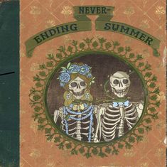 an old book with two skeletons holding hands and the title never ending summer written on it