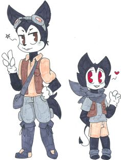 an image of two cartoon cats dressed in clothes