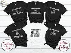 I'm Bringing The 60 Reasons For The Party Shirt, the perfect gift for your birthday squad or birthday crew, your family and friends on your very special and 60th Birthday Party or your Birthday Girls Trip! These funny custom group 60th birthday shirts are offered in a large variety of colors and styles, including Crewneck T-shirts, V-neck T-shirts and Tank Tops.  You can choose from phrases like I'm Bringing the 60 Reasons for the Party, I'm Bringing the Sarcasm, I'm Bringing the Alcohol and man Group Birthday Shirts, Birthday Group Shirts, 50th Birthday Shirts, Trip Shirts, 50th Birthday Funny, Girls Trip Shirts, 60th Birthday Party, Group Shirts, T-shirts & Tank Tops