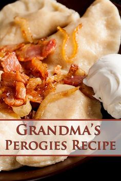 grandma's peopies recipe on a plate with whipped cream and bacon in the middle