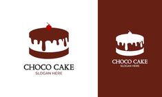 a chocolate cake with icing and a cherry on top is shown in this logo design