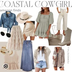 Coastal Cowgirl Wedding Guest, Beach Western Outfits, Costal Cowboy Outfit, Nashville Outfit Ideas Summer, Cowgirl Coastal Aesthetic, Coastal Cowgirl Style Outfits