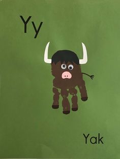 the letter y is for yak with an image of a bull on it's face