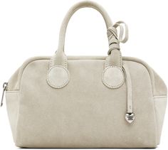 Marge Sherwood - Beige Soft Bowling Bag Luxury Beige Satchel With Adjustable Handle, Modern Beige Satchel With Rolled Handles, Cream Top Handle Shoulder Bag With Rolled Handles, Beige Luxury Satchel With Rolled Handles, Luxury Beige Satchel With Rolled Handles, Cream Shoulder Bag With Top Handle And Rolled Handles, Formal Beige Bags With Rolled Handles, Marge Sherwood, Suede Top