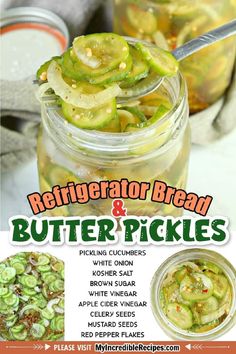 an advertisement for a recipe with pickles and other ingredients in the jar next to it