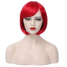 About this item Color: Red,Weight: around 200g/set,please allow 10g in error. Length: around 30cm/12",please allow 5cm/2" in error. Cap SizeAbout 22.5 Inches with Adjustable Straps, 2 adjustable straps could help you adjust the wig cap size less or more for about 1-1.5 inches Heat safe: heat resistant up to 150c/302f,please make sue the heat setting below 150c. Warm Reminder:Wig is personal for every buyers,please allow a little difference in color and length for any question,please email us dir Red Bob Wig, Red Bob Hair, Short Straight Wig, Straight Wig With Bangs, Red Bob, Red Wig, Fashion Hairstyles, Wig Short, Beautiful Wigs