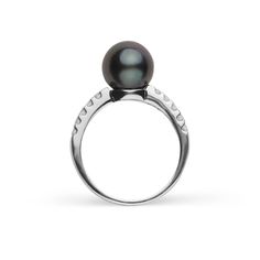 This 9.0-10. mm AAA quality Tahitian pearl ring showcases the pure organic beauty of an exotic Tahitian pearl. The flawless pearl appears to float above the gold, yet is securely attached by a strong post. The classic-style ring features a solid 14-karat gold band that is set with 0.25 carats of diamonds. The ring setting is made in-house and is composed of solid 14 karat gold. We use an extra-fine diamond grade (VS1-G), which is normally reserved for solitaire settings. It's rare to see this gr Tahitian Pearl Ring, Vs1 Diamond, Pearl And Diamond Ring, Jewelry Appraisal, Securely Attached, Ring Setting, Pearl Types, Tahitian Pearls, Pearl Size