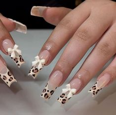 Cheetah Square Nails, Deco Nails, Cheetah Print Nails, Square Press On Nails, Brown French, Cheetah Nails, Leopard Print Nails, Girly Acrylic Nails, Leopard Nails