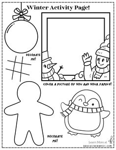 the winter activity page for children to color