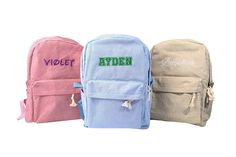 💕Nice to meet you here!  💕Our embroidered backpack can embroider your name on the backpack, mark your backpack, and become unique! 💕The corduroy embroidered backpack is usually made of soft polyester fiber material, providing a comfortable feeling, especially on cold days. Available Colors Our best-selling backpack colors include black, khaki, blue, green, light gray, and pink. Size: 40*28*12cm HOW TO ORDER 1. Select Bag Color 2. Text content (up to 2 words) 3. Thread Color(text)+ Font More embroidery products https://www.etsy.com/sg-en/listing/1625098764/custom-embroidered-couples-portrait?ref=listings_manager_grid Return and Exchange 🔄🚫 Regrettably, we do not provide refund, return, or exchange services. Therefore, we strongly recommend making an informed decision prior to finalizin Travel Bags With Embroidered Logo For Back To School, Back To School Travel Bags With Embroidered Logo, Casual Backpack With Embroidered Logo For Daily Use, Embroidered Logo Travel Bags For Back To School, Casual Embroidered Backpack For Students, Casual Standard Backpack With Embroidered Logo, Embroidered Everyday Bags For Back To School, Back To School Everyday Embroidered Bags, Casual Embroidered Student Backpack