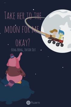 an image of a cartoon character flying in the sky with a moon behind it and text that reads, take her to the moon for me okay?