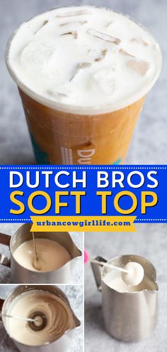 What your drink ideas need! It's the perfect add-on to lots of hot or cold beverage recipes. Not only is this copycat Dutch Bros Soft Top creamy and delicious, but it is also easy to customize to your favorite coffee flavors! Soft Top Recipe, Copycat Dutch Bros, Cold Starbucks Drinks, Coffee Flavors, Iced Drinks Recipes, Urban Cowgirl