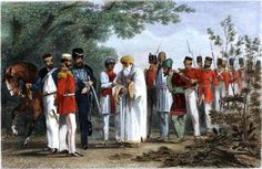 The capture of the Mughal emperor Bahadur Shah Zafar and his sons by Captain William Hodson at Humayun's tomb on 20 September 1857. As the Indian rebellion of 1857 spread, Sepoy regiments seized Delhi. Seeking a figure that could unite all Indians, Hindu and Muslim alike, most rebelling Indian kings and the Indian regiments accepted Zafar as the Emperor of India who gave his public support to the rebellion. भारतीय इतिहास, Humayun's Tomb, Mughal Empire, East India Company, History Of India, Shah Alam, Yangon, Indian History, Indian Army