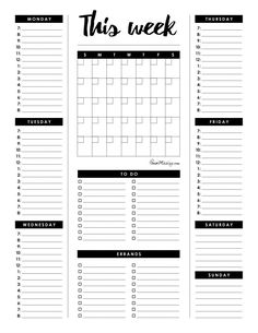 the printable calendar for this week is shown in black and white