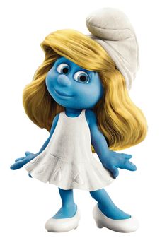 the smurf is wearing a white dress and standing in front of a white background