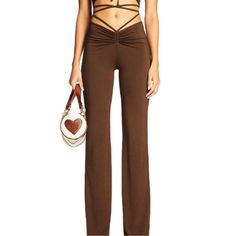 Brand New With Tags! I Am Gia Hall Pant In Chocolate Brown That Is Completely Sold Out In This Color So Here Is Your Chance To Get It Here! I Am Also Selling The Matching Halo Top So Check Out My Listings! Size Small! Brown Fitted Straight Leg Pant With Flared Leg Opening Mid Rise Workable Drawstring On Centre Front - Can Be Adjusted To Create "V" Front Self-Tie Fabric Straps Attached To Side Seams For Wrap Around Waist - Multi Tie Ruching Detail At Centre Front And Back Soft Bamboo Fabrication Zebra Pant, Halo Top, Brown Fits, Straight Leg Pant, Lace Pants, I Am Gia, Pants Large, Plaid Pants, Drawstring Pants