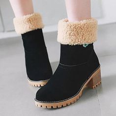 Round Toe Winter Chunky Heel Boots Casual Flat Heeled Winter Boots, Trendy Martin Boots With Block Heel For Winter, Casual Ankle-high Winter Heeled Boots, Casual Ankle-high Heeled Boots For Winter, Casual Heeled Boots With Medium Width For Winter, Casual Martin Boots With Block Heel For Winter, Casual Winter Martin Boots With Block Heel, Medium Width Closed Toe Martin Boots For Winter, Winter Martin Boots Medium Width