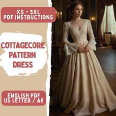 Cottagecore Renaissance Dress Sewing Pattern | XS-5XL Linen, Fairy, Medieval, Victorian, Cosplay & Wedding Guest Dress | Flared Sleeve | Instant Download PDF This downloadable PDF sewing pattern offers immediate access. You can conveniently print it on standard US letter (8.5" x 11") paper using your home printer and join the pages by taping. Alternatively, an A0 size file is included for printing at a copy shop. The pattern includes English instructions. Tailored for Women's sizes XS to 5XL in the US, this pattern accommodates a diverse range of body sizes. It's ideally suited for woven fabrics like cotton, linen, or muslin, with seam allowance already factored in. Seam allowance is provided. Please note that this product is digital, and no physical item will be shipped. Your files will b Fairy Medieval, Cosplay Wedding, Victorian Cosplay, Seam Allowance, Guest Dress, Dress Sewing Pattern, Dress Sewing, Pdf Sewing Patterns, Body Size