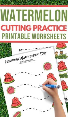 the watermelon cutting practice worksheet is shown in front of green grass