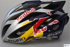 the helmet is designed to look like it has red bull stickers on it