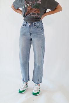 + versatile mid-wash denim color+ cute barrel silhouette+ darling front seam details+ subtle distressing+ button-fly zipper closure+ front & back pockets High Rise Distressed Cropped Jeans In Denim Blue, Distressed Medium Wash Cropped Rigid Denim Jeans, High Rise Washed Blue Distressed Cropped Jeans, High Rise Distressed Washed Blue Cropped Jeans, High Waist Distressed Cropped Jeans In Light Wash, Distressed High Rise Cropped Jeans In Washed Blue, High Waist Distressed Light Wash Cropped Jeans, High Waist Light Wash Distressed Cropped Jeans, Distressed High Waist Cropped Jeans