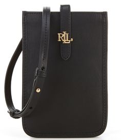 From Lauren Ralph Lauren&#x2C; the Leather Crossbody Tech Case features: Keep your phone within reach while remaining hands-free with Lauren Ralph Lauren’s crossbody tech case&#x2C; which is designed with an adjustable crossbody strap&#x2C; two exterior credit card slots&#x2C; and an easy snapped closure. Centered by polished signature hardware&#x2C; this on-the-go accessory is realized in supple full-grain leather&#x2C; which is Elegant Leather Rectangular Phone Accessories, Elegant Black Mobile Phone Bag Accessories, Classic Black Phone Bag With Cell Phone Pocket, Wallet Inspiration, Tech Cases, Ralph Lauren Leather, Ralph Lauren Style, Signature Hardware, Crossbody Wallet