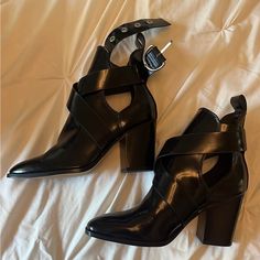 Bran New Never Worn. Size 5.5 / 6 Zara Black Heels With Buckle Closure, Zara Heels With Buckle Closure And Round Toe, Zara Ankle Strap Boots For Spring, Edgy Zara Boots For Spring, Casual Black Zara Heels, Zara Shoes, Zara Black, Zara, Size 6