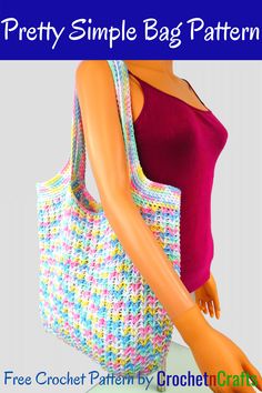 a crochet bag is shown with the text, pretty simple bag pattern