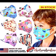 Choose From Our Designs: 1. Kids Blue Cars Mask With Valve + 2 Filters 2. Kids Teddy Bears Mask With Valve + 2 Filters 3. Kids Strawberries Mask With Valve + 2 Filters 4. Kids Pink Cows Mask With Valve + 2 Filters 5. Kids Pink Animals Mask With Valve + 2 Filters 6. Kids Stars Mask With Valve + 2 Filters 7. 10 Pcs Filters Is 8usd Each Mask With Valve And 2 Filters Is 10usd *** If You Want To Bundle For Big Discounts, Please Message Me. Animals Mask, Cow Mask, Super Hero Day, Blue Cars, Girl Mask, Unicorn Mask, Kids Teddy Bear, Blue Fireworks, Bear Mask