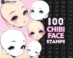 the front and back cover of 100 chibi face stamps, with four different faces