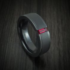 Black Zirconium and Ruby Ring Custom Made Wedding Band | Etsy Ruby Ring Designs, Black Titanium Ring, Black Zirconium Ring, Escape Pod, Black Ruby, Mens Gemstone Rings, Man Ring