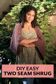 a woman with dreadlocks standing in front of some plants and bushes, text reads diy easy two seam shrung