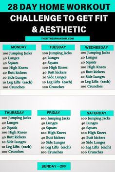 This 28-day home workout challenge improves endurance, cardiovascular, and physical appearance without equipment.

Whether you're male or female, try these simple but effective exercises to enhance your fitness.