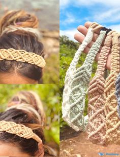 OrcaJump - Handmade Fabric Headbands for Women and Children | Shopping, Everyday, and Holidays | Cream-White, Rust, Red, and Car Macrame Headband, Kule Ting, Simpul Makrame, Pola Macrame, Bandeau Au Crochet, Crochet Headbands, Sport Hair, Macrame Patterns Tutorials, Fabric Headbands