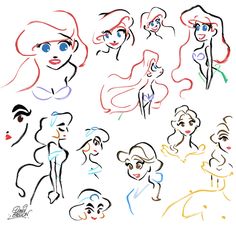 an image of disney princesses with different expressions on their face and body shapes in various poses