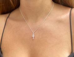 cross necklace sterling silver 925 religious cross pendant. 925 sterling silver chain in either 14, 16, or 18 inches. Dainty necklace, dainty sterling silver jewellery. Cross Jewelry Silver, Cross Necklace Dainty, Small Silver Cross Necklace, Silver Cross Necklace Aesthetic, Simple Cross Necklace Silver, Cross Necklace Aesthetic, Western Wishlist, Small Diamond Cross Necklace, Simple Cross Necklace