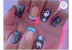 jack skellington nails, halloween nails, fall nails, short nail designs, nails, nightmare before christmas, square nails Nightmare Before Christmas Nails, Nail Art Halloween, Halloween Press On Nails, Summer Nail Art, Nails For Women, Halloween Nail Designs, Halloween Nail, Halloween Nail Art, Hot Nails